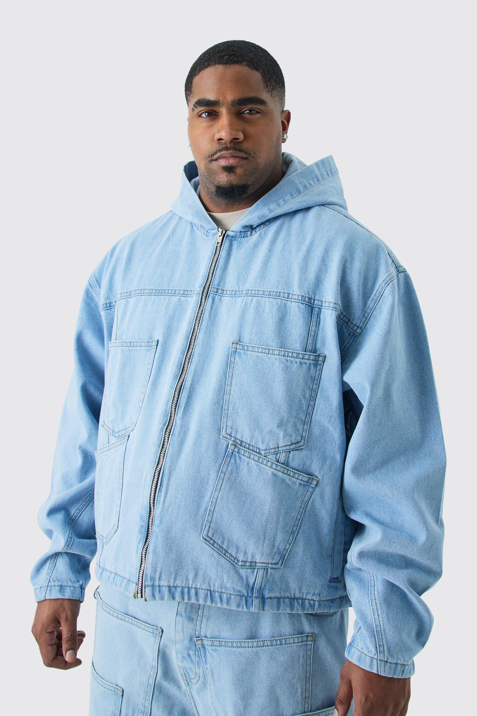 Plus Denim Acid Wash Tape Detail Hoodie